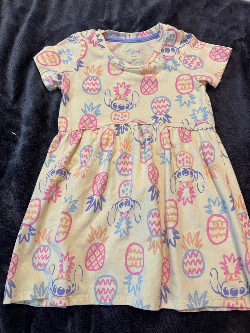 Girls Cream Pineapple & Stitch Print Short Sleeve Dress